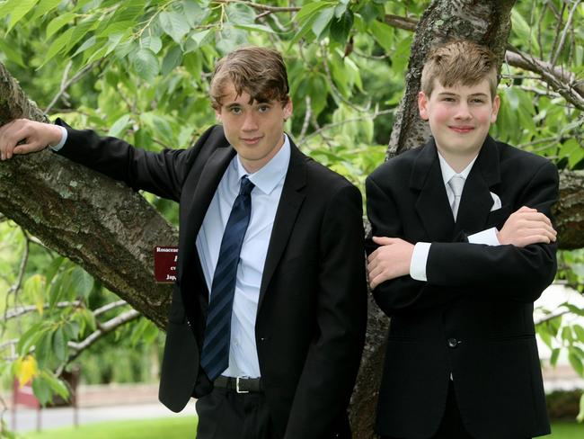 Peter Hawes, left, and Matthew Proudlock at the Eastside Lutheran School formal at the Botanical Gardens Restaurant on December 5. Picture: Carolyn Docking