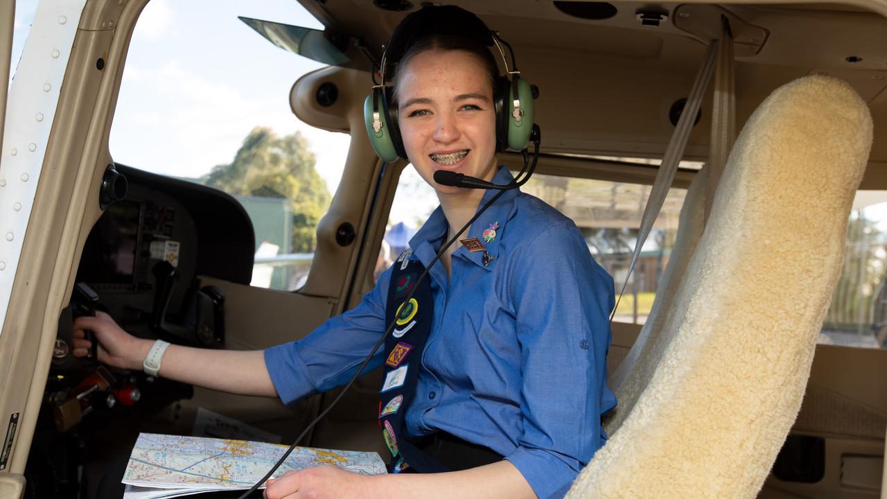 Chloe Familton recently obtained her solo pilot’s licence even though she still can’t drive a car. Picture: Brendan Read