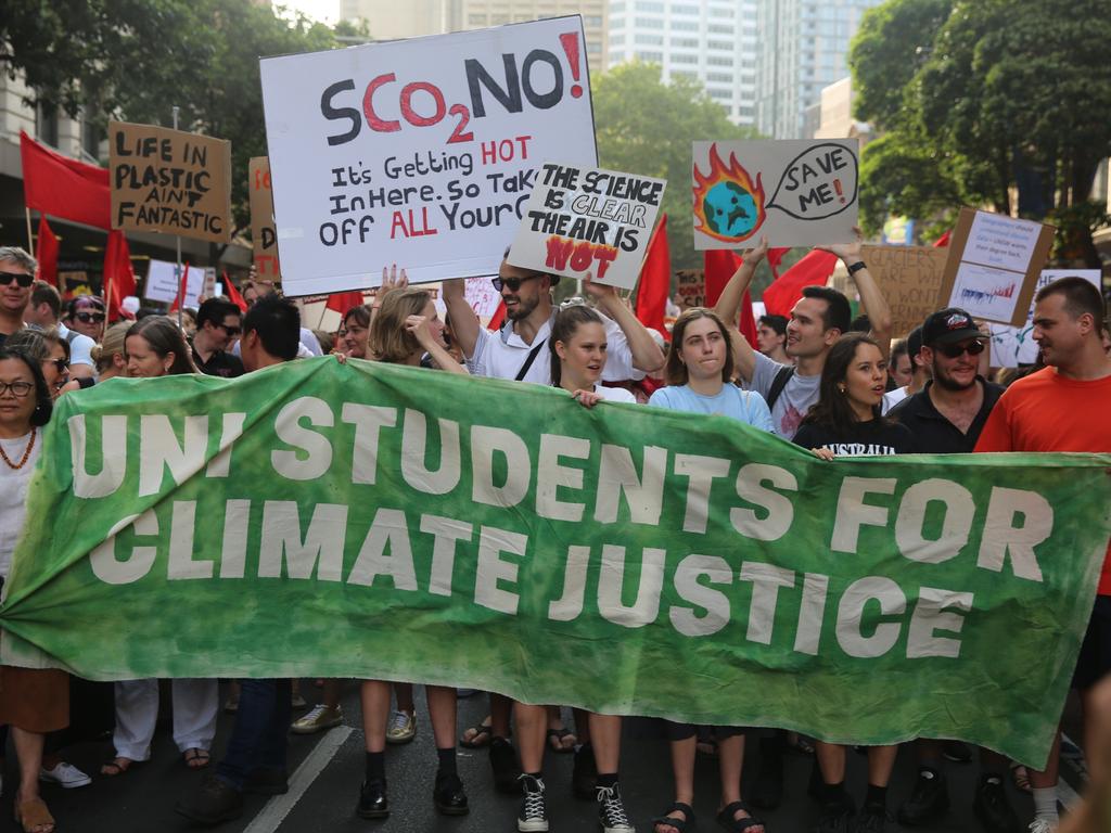 Activists rally for climate action at Sydney Town Hall on January 10, 2020 in Sydney, Australia. Picture: Nicholas Eagar