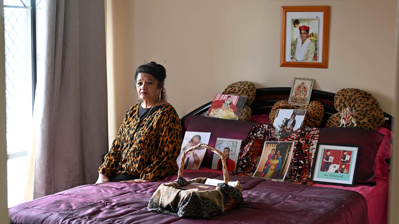 Shirley Singh, mother of murder victims Neelma, 24, Kunal, 18, and Sidhi Singh, 12, sits in Neelma’s bedroom. The siblings were killed late on Easter Sunday, April 20, 2003 by Max Sica. Picture: Lyndon Mechielsen/Courier Mail