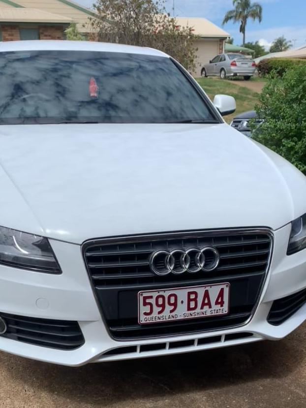 A white Audi was stolen from a Glenvale home, early Sunday, and torched.