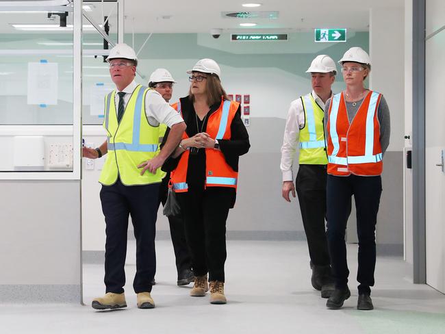 From left, Premier Will Hodgman, deputy project director Cheryl Carr, Royal Hobart Hospital clinician Dr Paul MacIntyre and Health Minister Sarah Courtney in one of the new wards at the Royal Hobart Hospital. Picture: NIKKI DAVIS-JONES