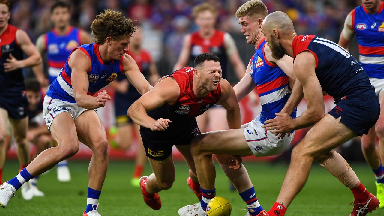 Steven May aggravated his hamstring injury in the second quarter. Photo by Daniel Carson/AFL Photos via Getty Images