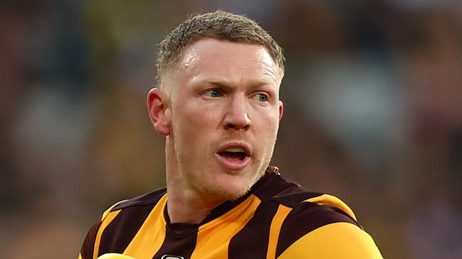 MELBOURNE, AUSTRALIA - JUNE 15: James Sicily of the Hawks in action during the round 14 AFL match between Richmond Tigers and Hawthorn Hawks at Melbourne Cricket Ground on June 15, 2024 in Melbourne, Australia. (Photo by Graham Denholm/Getty Images)