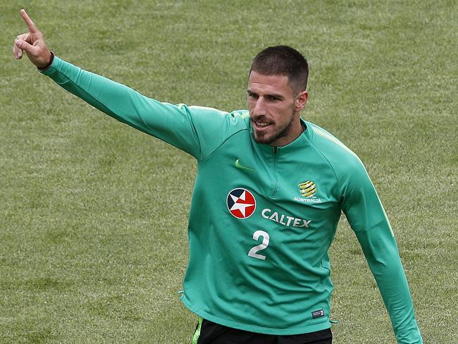 Milos Degenek training with the Socceroos in Kazan ahead of the World Cup. Picture: Toby Zerna