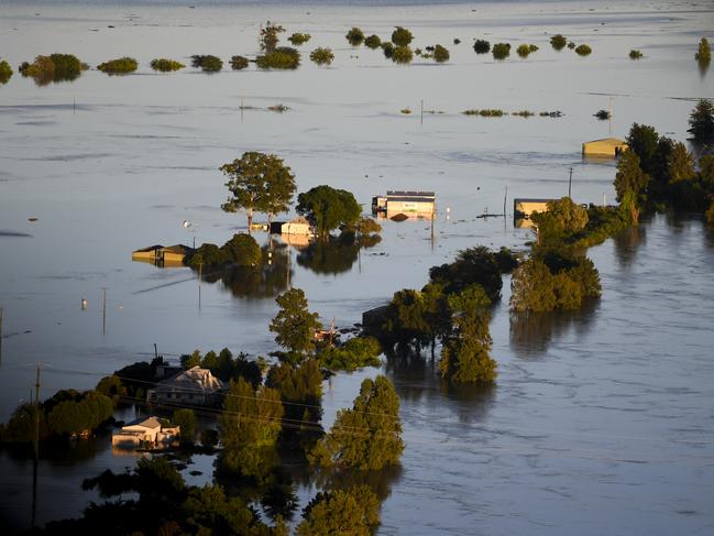 Flood affected areas are seen from a helicopter in the Windsor and Pitt Town areas along the Hawkesbury River near Sydney. Picture: AAP