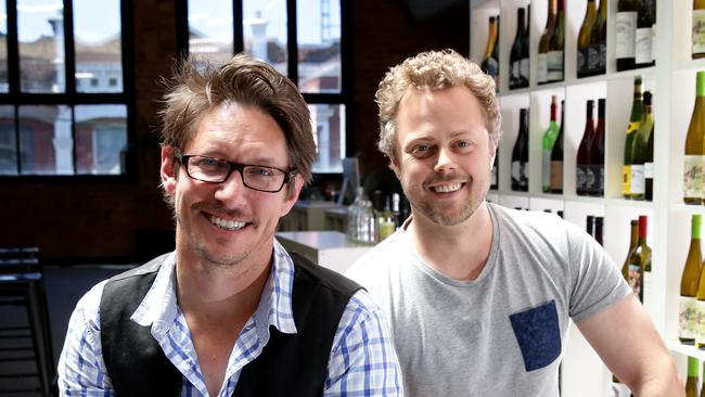 Online wine merchant, Vinomofo, co-founders Andre Eikmeier and Justin Dry, in the Melbourne office.