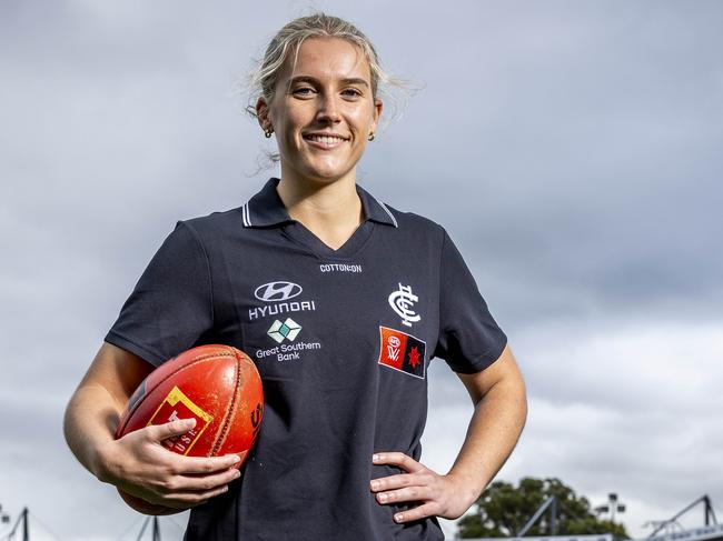 Abbie McKay has been named Carlton’s AFLW captain after growing up around the club as the daughter of premiership hero Andrew McKay. Picture: Jake Nowakowski