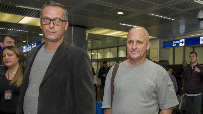 Abuse survivor victims, David Ridsale, pictured left, and Andrew Collins arrive at Rome Airport. Picture: David Mirzoeff/i-Images