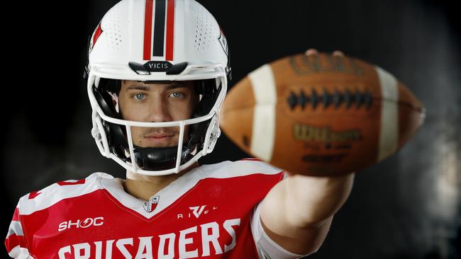 NCA. MELBOURNE, AUSTRALIA. 6th March, 2025 .  Melbourne teenager Isaac Woodhouse heads off to America tomorrow to Springball in California to try out for a college gridiron opportunity.  Picture: Michael Klein