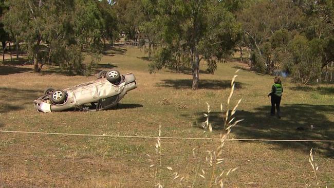 The scene of the fatal crash at Humbug Scrub. Picture: 7NEWS