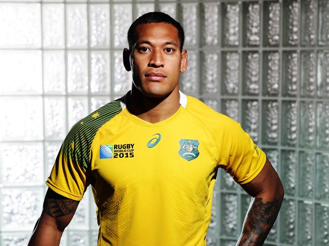 Israel Folau poses for a portrait during the launch of the 2015 Qantas Wallabies World Cup Jersey by ASICS at Allianz Stadium, Sydney. Pic Brett Costello