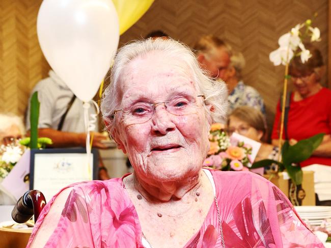 Stratford resident Dulcie Newbery has celebrated her 100th birthday, which will occur on April 25, with a celebration surrounded by dozens of friends and family members at the Cairns RSL. Picture: Brendan Radke