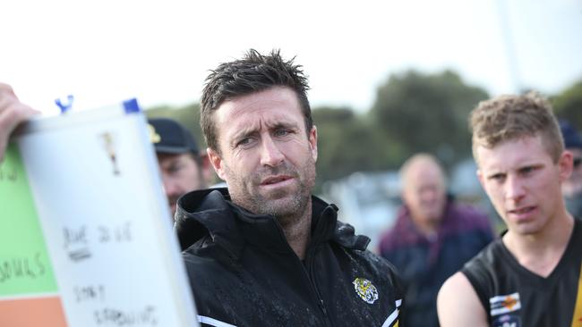 Torquay coach Dom Gleeson at three quarter time. BFL: Barwon Heads v Torquay. Picture: Alan Barber