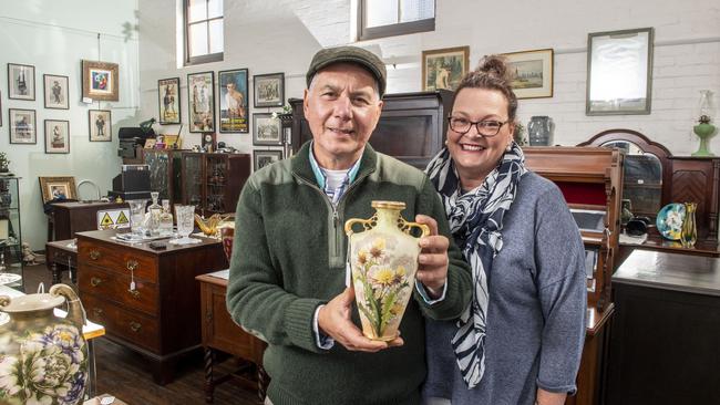 Charlie and Yvonne Regonesi. Black Bird Antiques &amp; Collectables in Nolan's Block at Crows Nest. Picture: Nev Madsen.