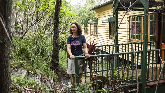 Flames licked to the front steps of Lisa Groom’s home but it survived. Seven other houses in her street did not. Picture: Mark Cranitch