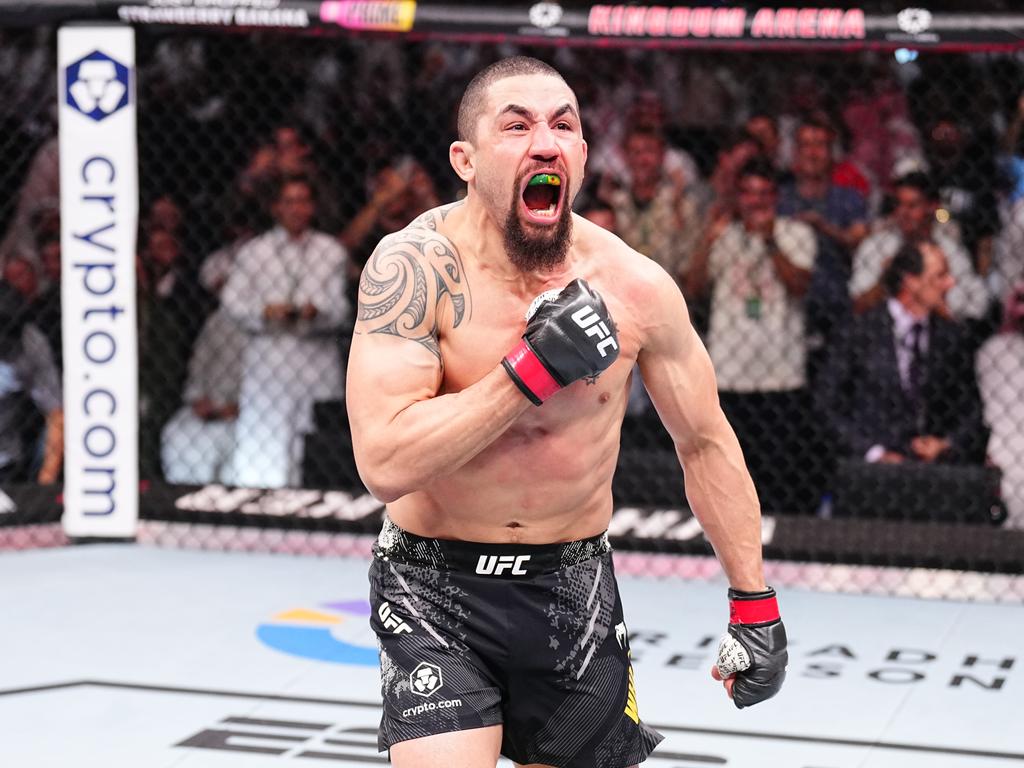 Robert Whittaker reacts after his victory against Ikram Aliskerov of Russia in a middleweight fight during the UFC Fight Night event at Kingdom Arena on June 22, 2024. Picture: Getty Images