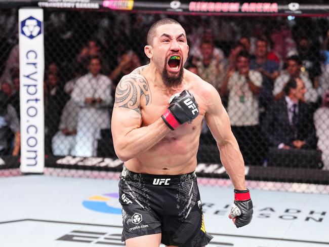 Robert Whittaker reacts after his victory against Ikram Aliskerov of Russia in a middleweight fight during the UFC Fight Night event at Kingdom Arena on June 22, 2024. Picture: Getty Images