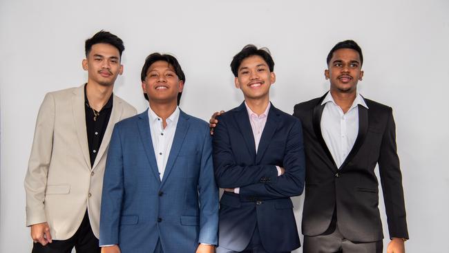 John Kenneth Oppus, Jhero Cabangon, Tristan Manahan and Thisas Yaddehige at the Year 12 School formals of Darwin High School at Darwin Convention Centre, Darwin. Picture: Pema Tamang Pakhrin.