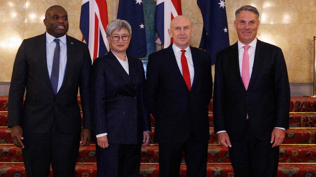 Britain's Foreign Secretary David Lammy (L) and Britain's Defence Secretary John Healey (2R) pose with Penny Wong (2L) and Richard Marles, at Lancaster House ahead of the AUKMIN meeting in London. Picture: AFP.