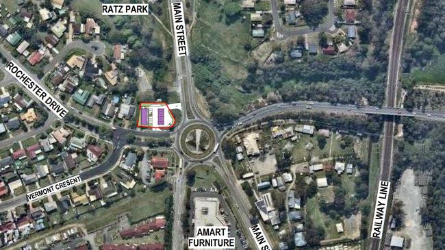 The development site marked in red next to the roundabout which is one of the main thoroughfares into Beenleigh.