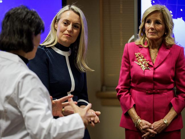 US First Lady Jill Biden and Australia’s First Lady Jodie Haydon toured the National Cancer Institute at the National Institute of Health in Bethesda, Maryland. Picture: AFP