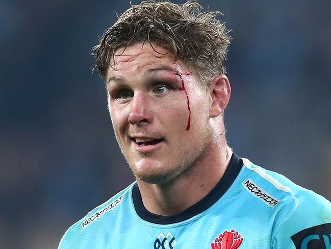 SYDNEY, AUSTRALIA - JUNE 08: Michael Hooper of the Waratahs looks on during the round 17 Super Rugby match between the Waratahs and the Brumbies at Bankwest Stadium on June 08, 2019 in Sydney, Australia. (Photo by Cameron Spencer/Getty Images)