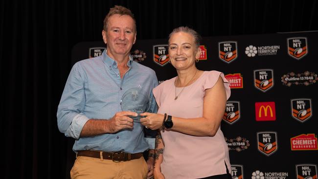Leon Cleal and Kate Worden at the 2023 NRL NT Frank Johnson / Gaynor Maggs medal night. Picture: Pema Tamang Pakhrin