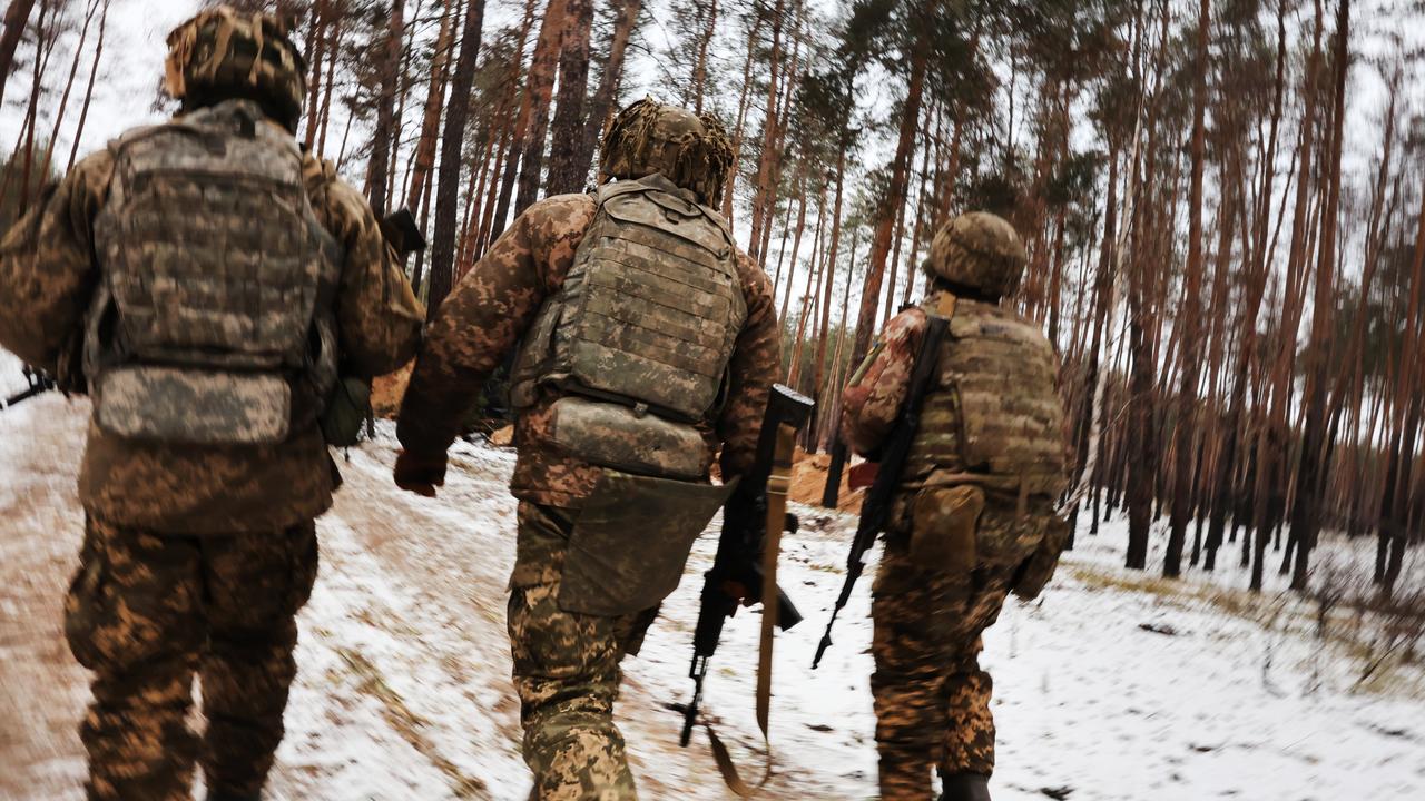 Ukrainian soldiers near the frontline of fighting outside Kreminna in January. Picture: Spencer Platt/Getty Images