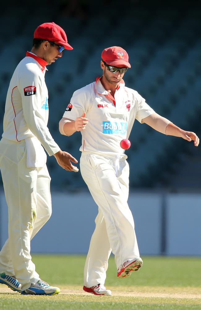 Junior reps teammates Tom Cooper and Phillip Hughes reunited at South Australia. Picture: Morne DeKlerk/Cricket Australia