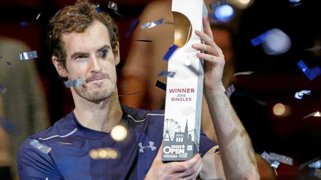 Andy Murray holds the trophy after winning the Erste Bank Open. Picture: LISI NIESNER