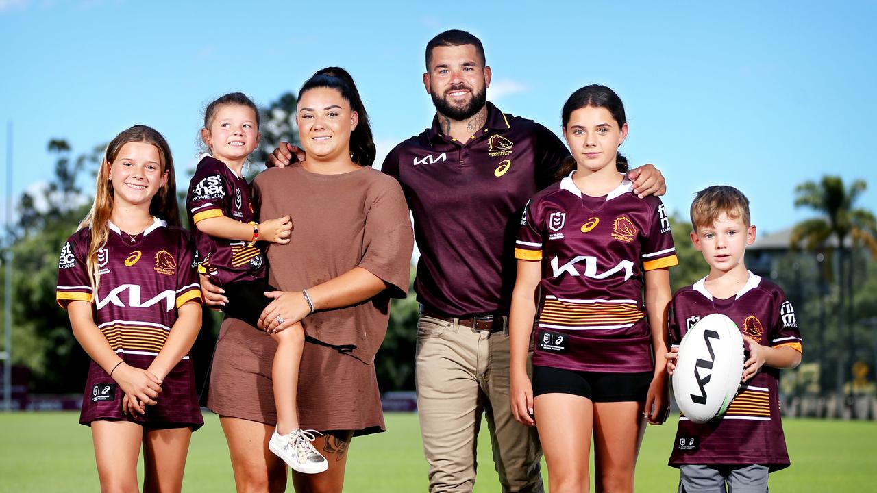 Adam Reynolds and his wife Tallara, and kids Aaliyah (11), Zariyaa (4), Nakylah (12), Kobe (7) are enjoying their new life in Brisbane. Picture: Steve Pohlner