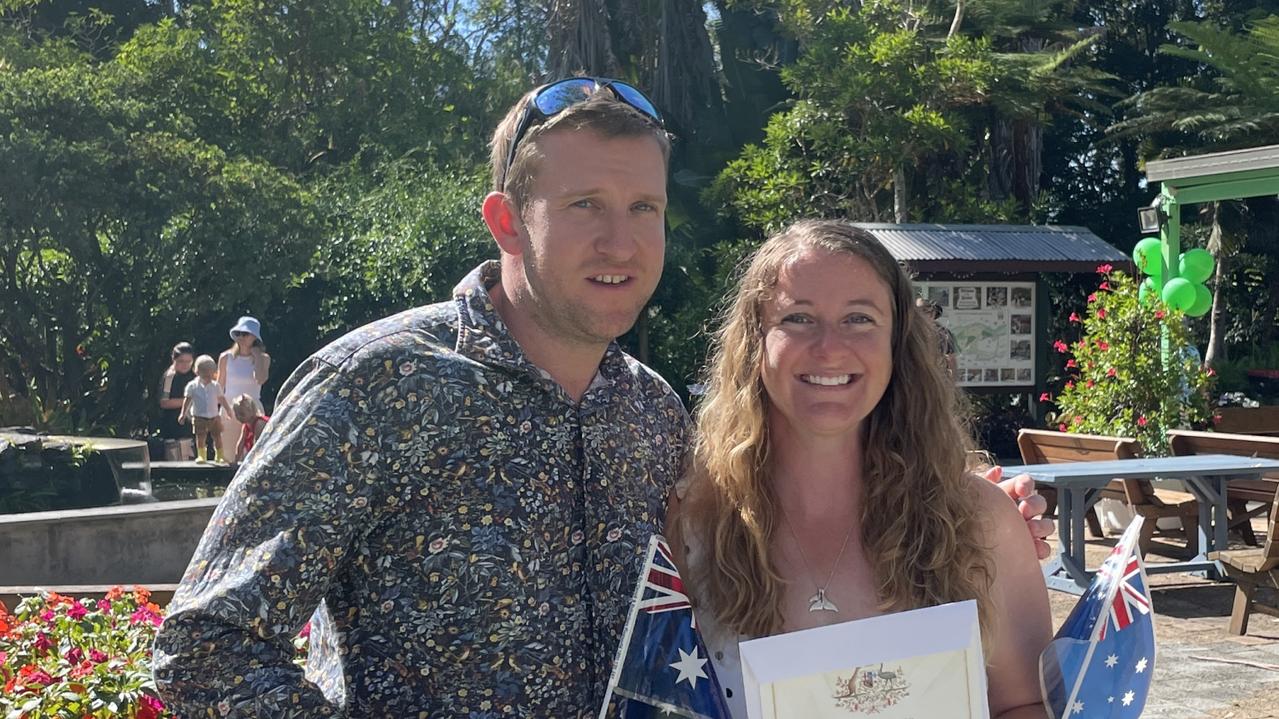 Keiran Marshall and Stacey Fairfax at the Australia Day ceremony at the Botanic Gardens in Coffs Harbour. Picture: Matt Gazy