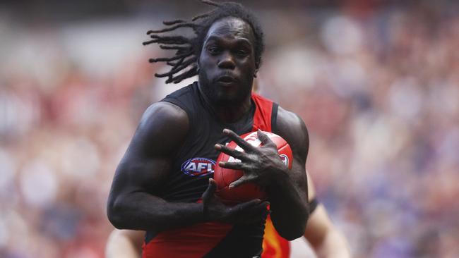 Anthony McDonald-Tipungwuti booted seven goals in a stunning performance for the Bombers. Picture: AAP