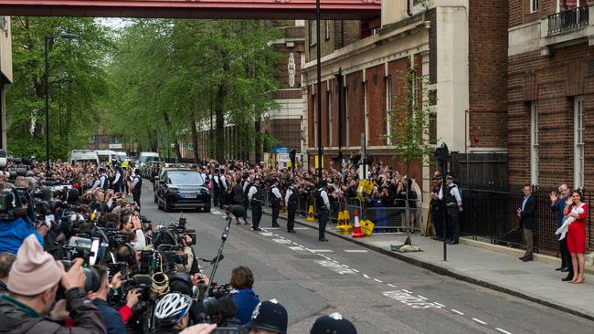 People and the press clamour to catch a glimpse of the new royal baby. Picture: Getty