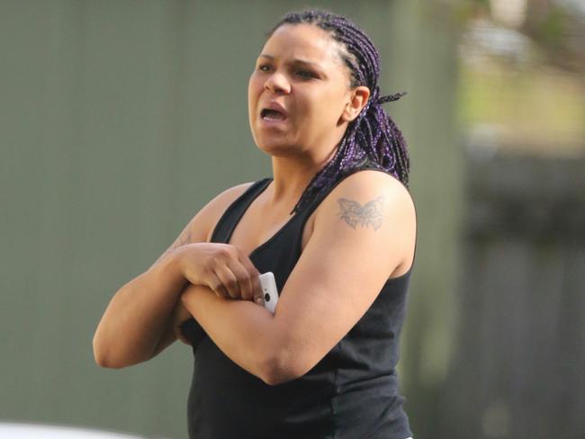 Sharna Kay speaks to a reporter outside her home. Picture: John Grainger