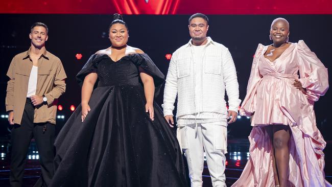 The Voice Finalists: Lachie Gill, Faith Sosene, Jordan Tavita, and Thando Sikwila.