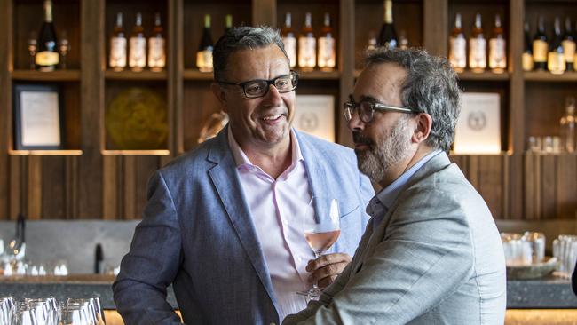 Treasury Wine Estates CEO Tim Ford, left, with Victorian Minister for Industry Support and Recovery and Trade Martin Pakula at the newly opened St Huberts estate in the Yarra Valley. Picture: Aaron Francis / The Australian