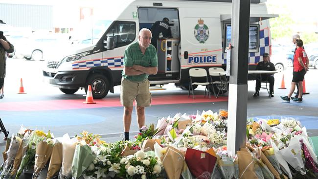 Flowers placed outside Town Square Redbank Plains Shopping Centre. Picture: Lyndon Mechielsen/The Courier-Mail