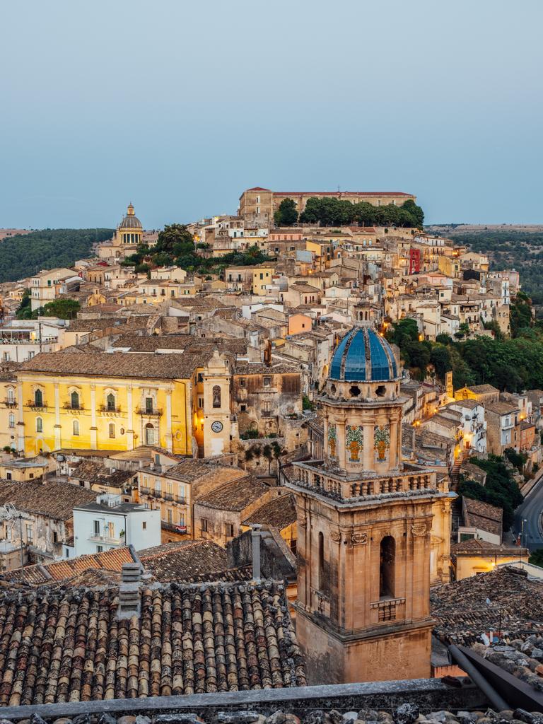 Panoramic view of Ragusa Ibla at sunset.