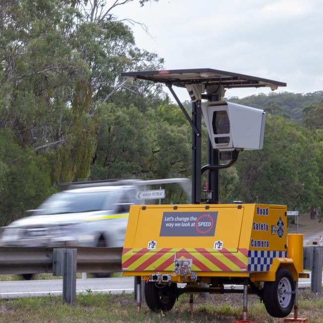 Mobile speed camera on the Warrego Highway near Minden.