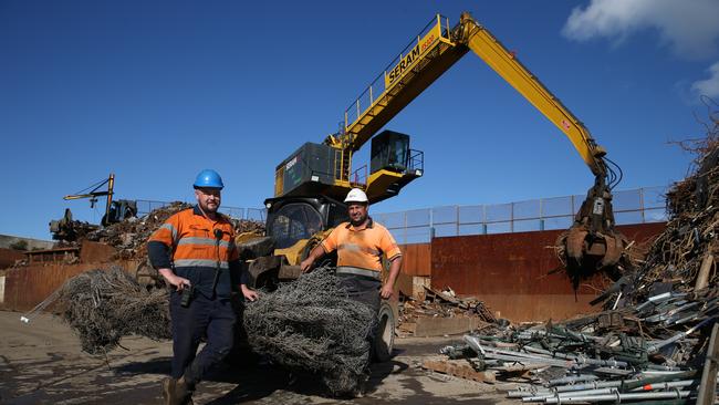 Jamie Gilkinson, assistant manger at Sell &amp; Parker, with supplier Husain Saleh in Banksmeadow, in Sydney’s south. Picture: Britta Campion