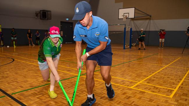 Olympians and scholarship coaches run training sessions for Katherine youth at RAAF Base Tindal. Picture: Pema Tamang Pakhrin