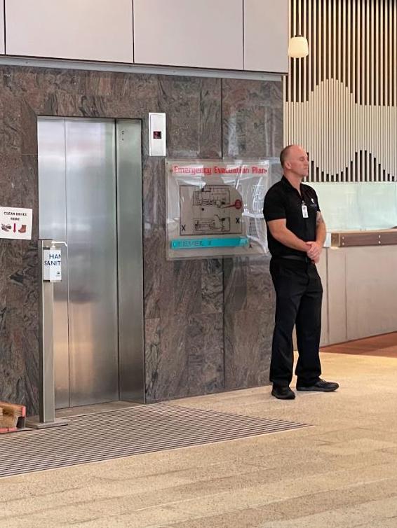 Security posted at Cairns Regional Council after threats from a member of the public. Picture: Isaac McCarthy