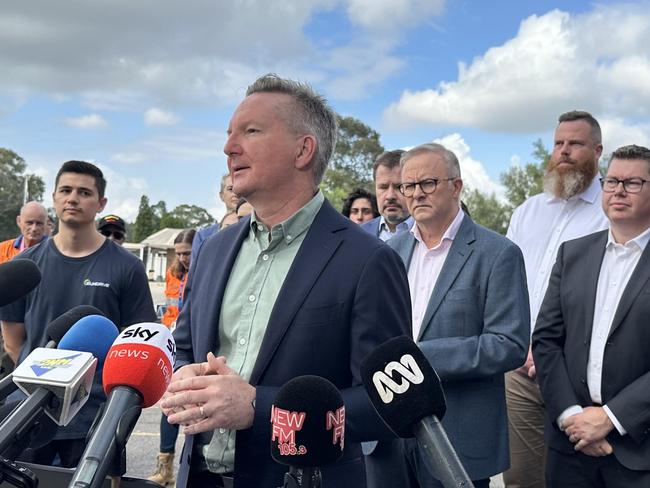 28 March 2024, Prime Minister Anthony Albanese, MP Chris Bowen and MP Penny Sharpe visited the Hunter Valley to announce a $1 billion program that aims to boost the number of solar panels made in Australia. Liddell Power Station near Muswellbrook will be developed as a solar manufacturing hub. Photo: PMO / Supplied