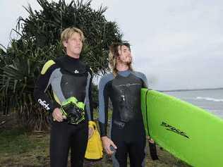 Lennox Head surfers Craig Parry and Jai Sheffield aren’t too keen on the idea of installing floodlights on local beaches to allow night surfing. . Picture: DOUG EATON