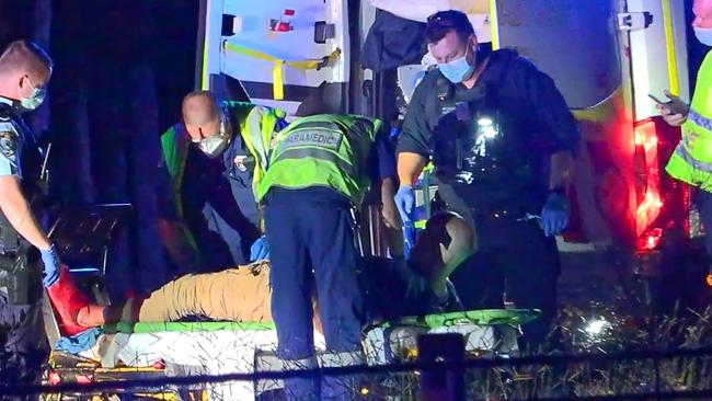 Emergency services at the scene where Kurt Reynolds flight from police ended when his motorcycle crashed into a small tree north of Coffs Harbour on December 31. Picture: Frank Redward.