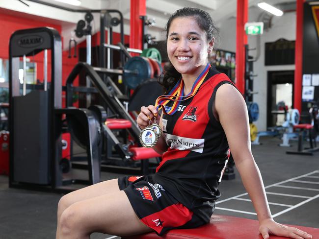 West Adelaide first-year player Rachelle Martin took home the Dutscke Medal for the Adelaide Footy League women's competition division one best and fairest.. (AAP Image/Dean Martin)