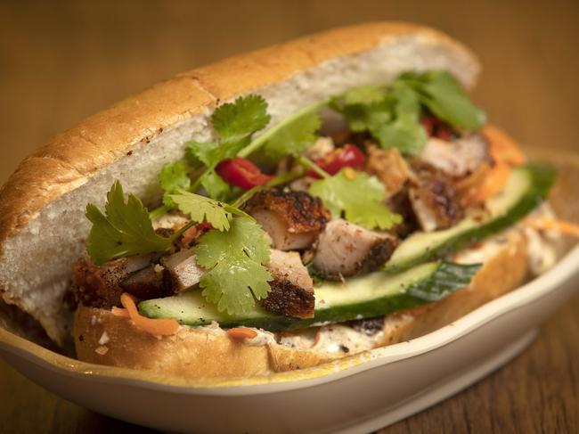 Banhmi Bites classic banh mi which features a slick of mayonnaise, a smear of pate, chunks of roast pork, the crunch of lightly pickled vegetables and a kick of chilli. Picture: Chris Kidd