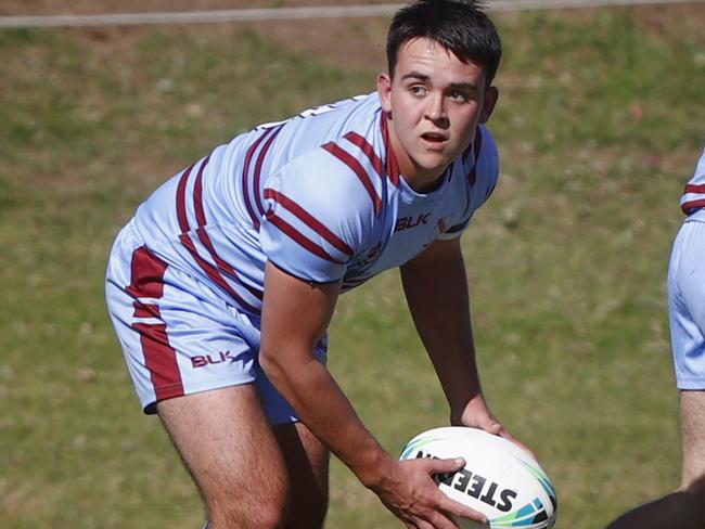 DAILY TELEGRAPH 23RD MAY 2023Pictured with the ball is St Gregory's College player Harrison Quinn during an NRL Schoolboys Cup game between St Gregory's College and St DominicÃs.Picture: Richard Dobson